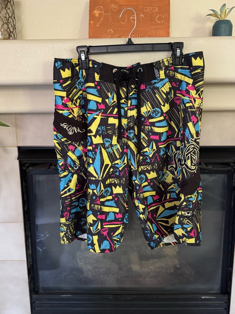 Volcom Black Neon Graphic Swim Board Shorts